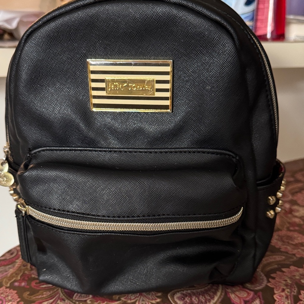 Betsey Johnson Black mini Backpack with Gold Details